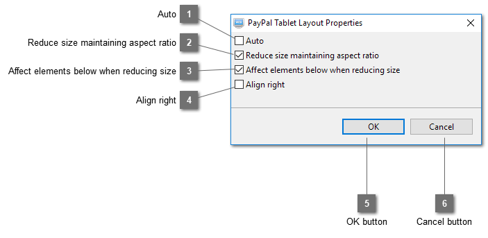 PayPal Tablet Layout Properties Dialog