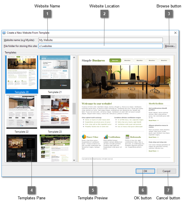 Create New Website From Template Dialog