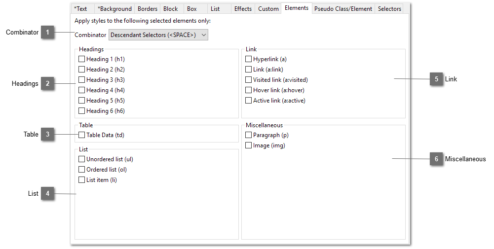 CSS Style Editor Elements tab