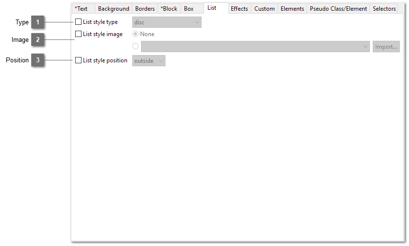 CSS Style Editor List tab