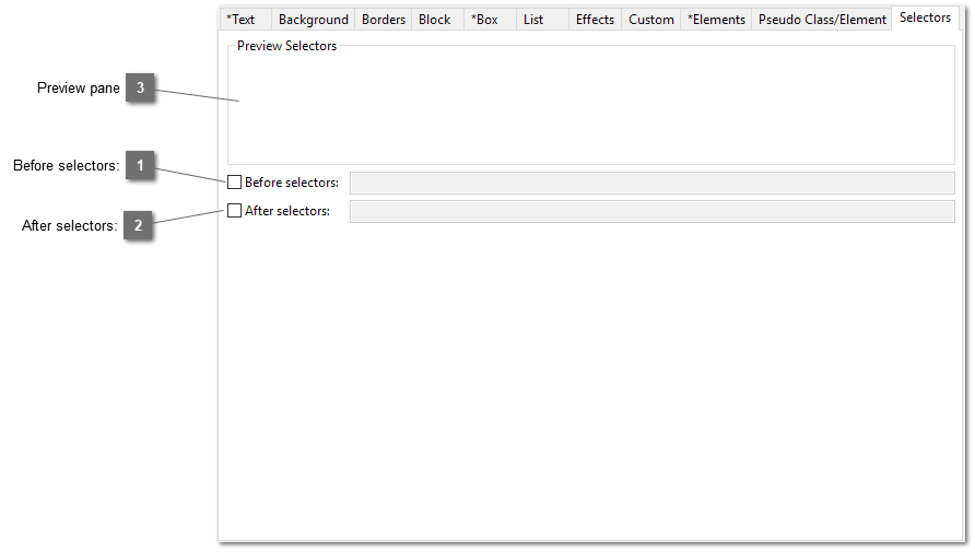 CSS Style Editor Selectors tab