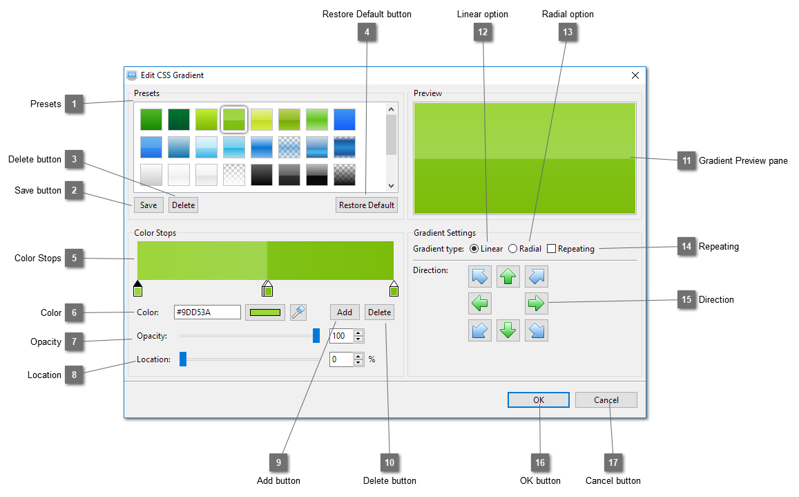 Edit CSS Gradient Dialog