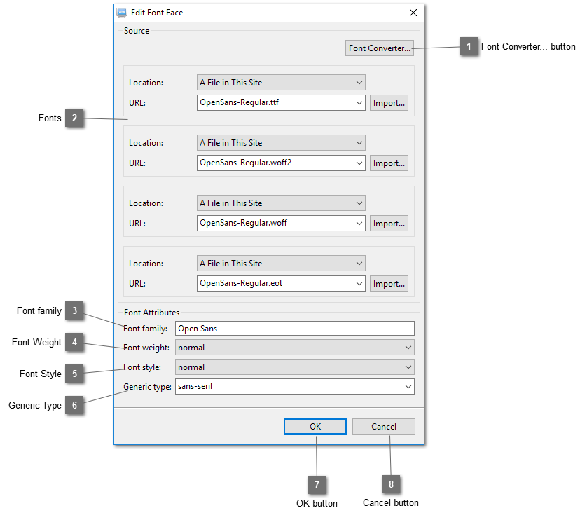 Edit Font Face Dialog