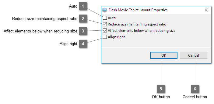 Flash Movie Tablet Layout Properties Dialog