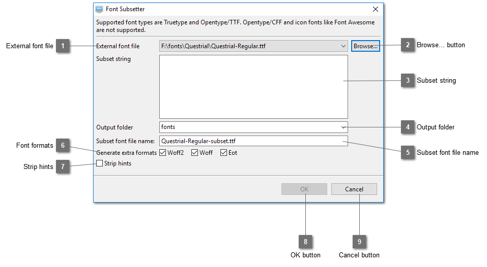 Font Subsetter Dialog