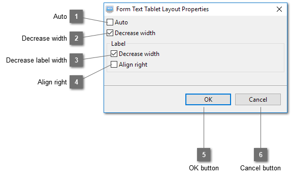 Form Text Tablet Layout Properties Dialog