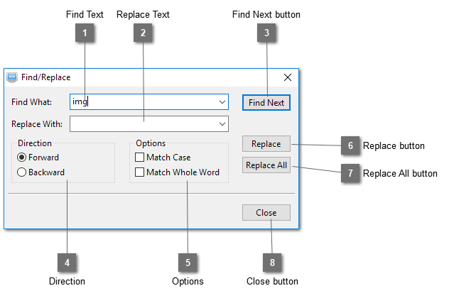 HTML Source Find/Replace Dialog