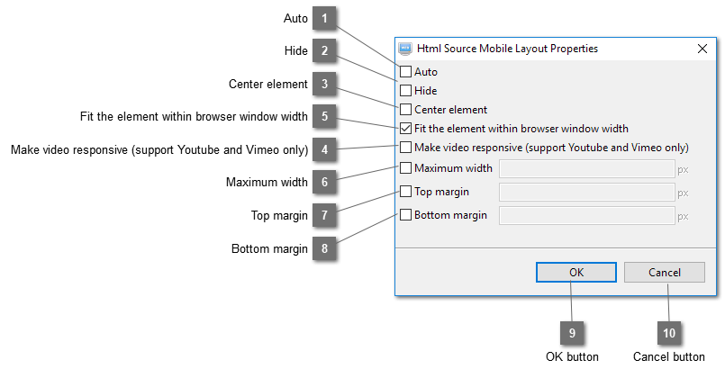 Html Source Mobile Layout Properties Dialog