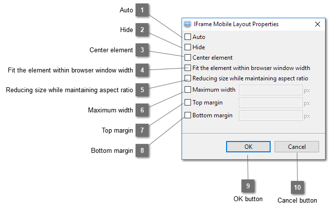 IFrame Mobile Layout Properties Dialog