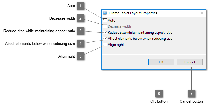 IFrame Tablet Layout Properties Dialog