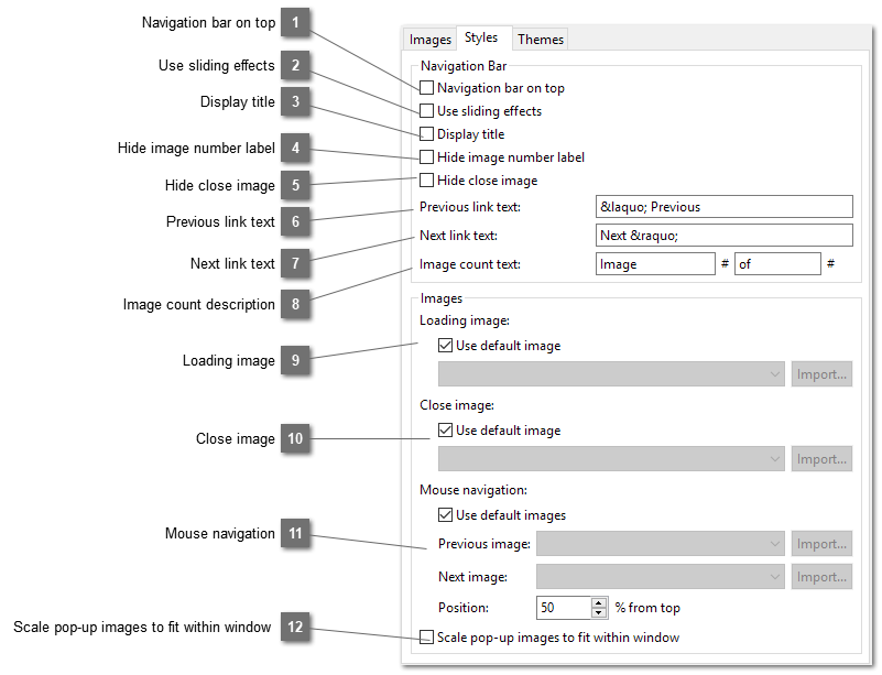 Lightbox Styles tab