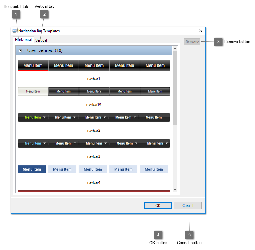 Maintain Navigation Bar Templates Dialog