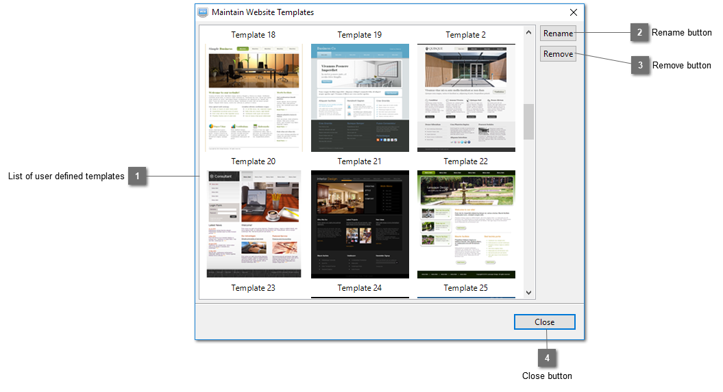 Maintain Website Templates Dialog