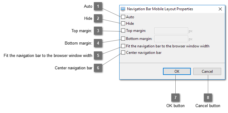 Navigation Bar Mobile Layout Properties Dialog