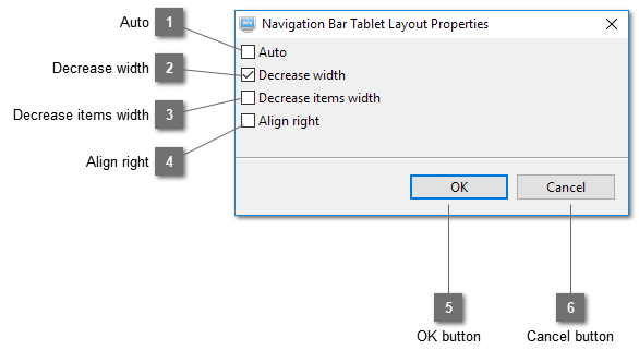 Navigation Bar Tablet Layout Properties Dialog