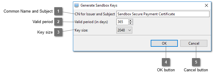 Generate Sandbox Keys Dialog