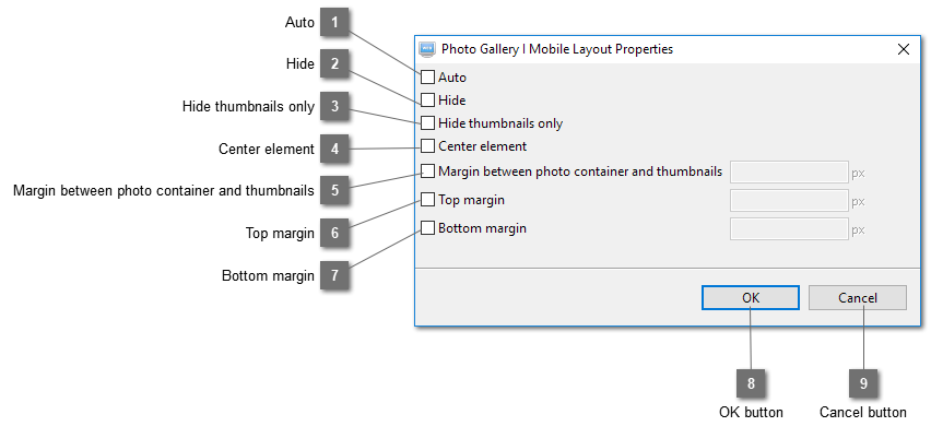 Photo Gallery I Mobile Layout Properties Dialog