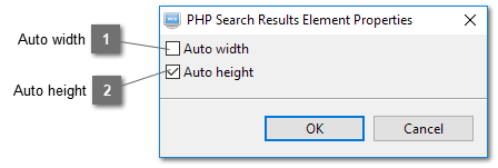 PHP Search Results Element Properties Dialog