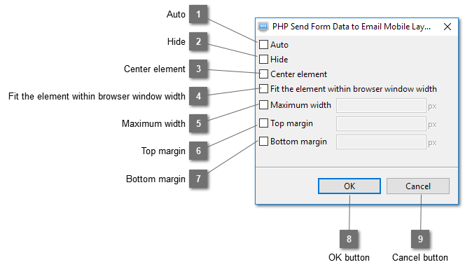 PHP Send Form Data to Email Mobile Layout Properties Dialog