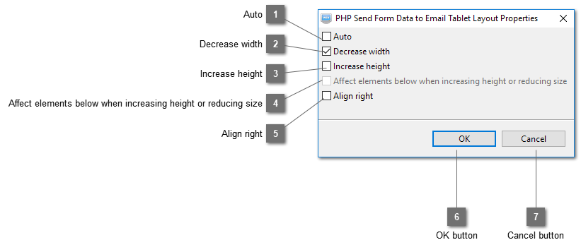 PHP Send Form Data to Email Tablet Layout Properties Dialog