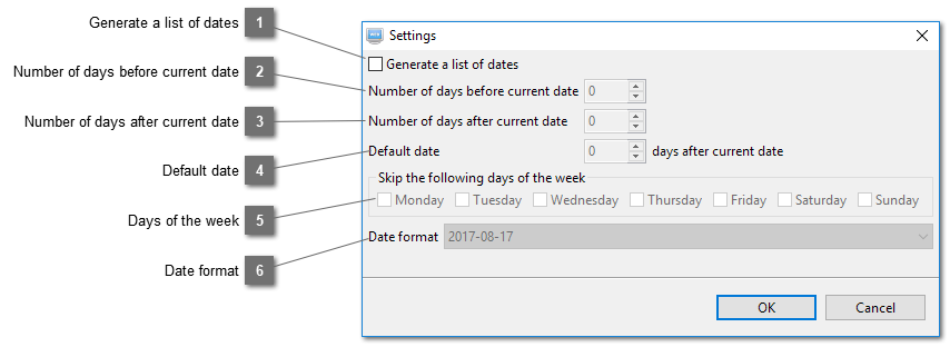 PHP Send Form to Email List of Dates Generation Settings Dialog