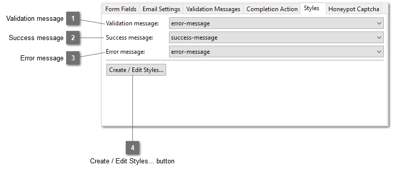 PHP Send Form to Email Styles tab