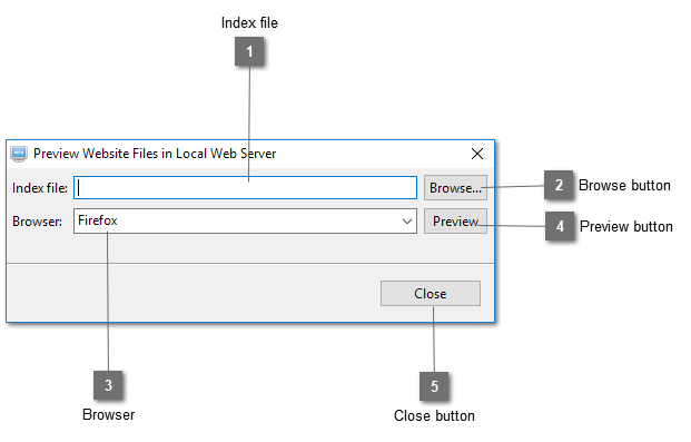 Preview Website Files in Local Web Server Dialog