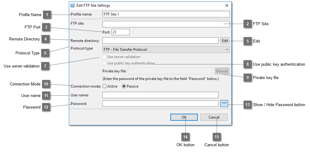 Edit FTP Site Settings Dialog