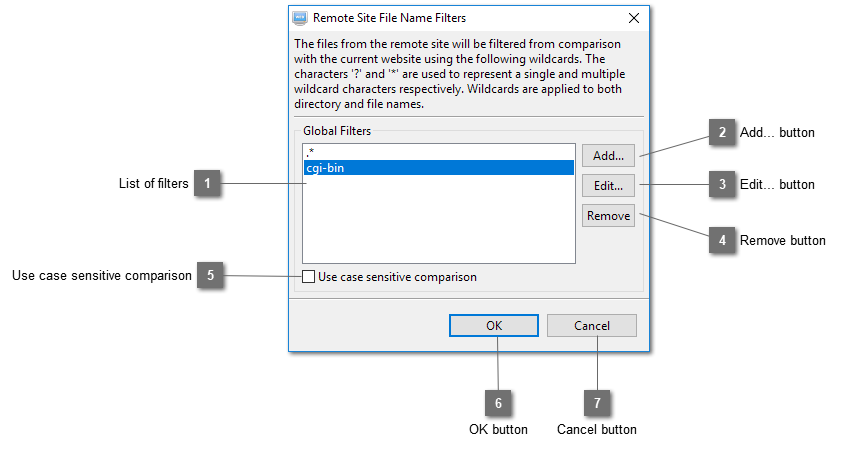 Remote Site File Name Filters Dialog