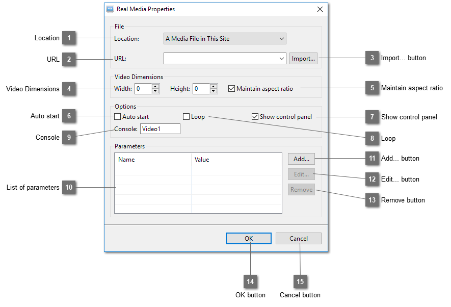 Real Media Properties Dialog