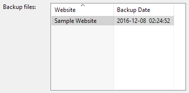 2. List of backup files