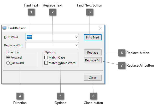 Table Element Find/Replace Dialog