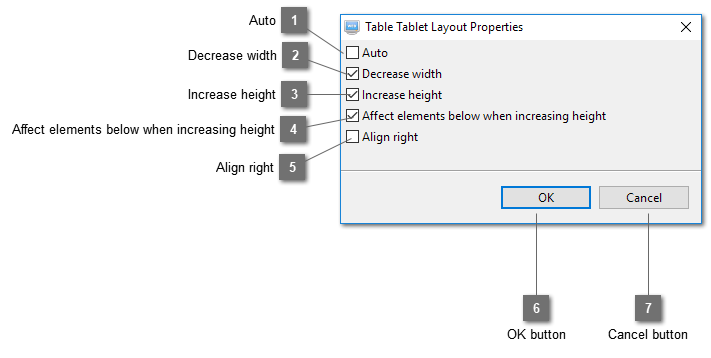 Table Tablet Layout Properties Dialog