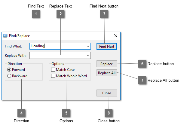 Text Element Find/Replace Dialog