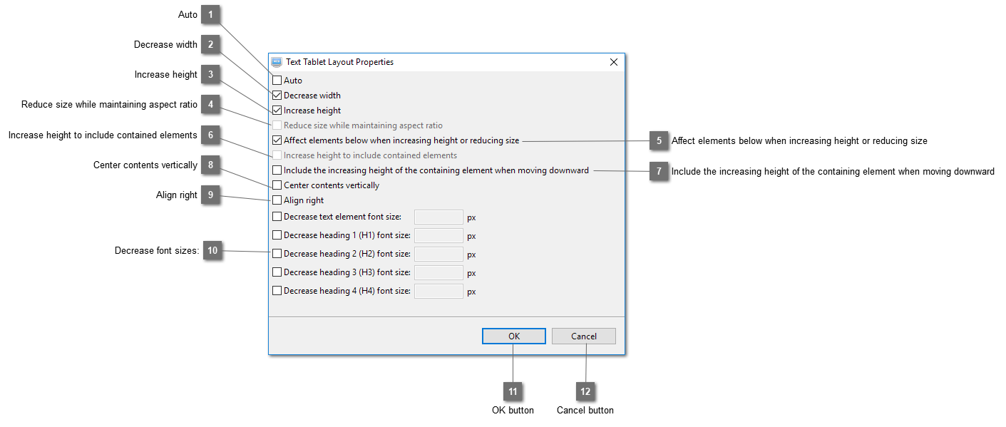 Text Tablet Layout Properties Dialog