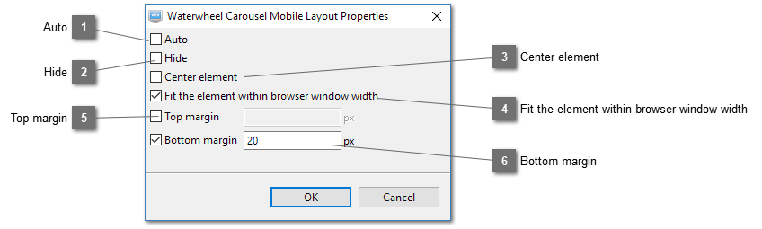 Waterwheel Carousel Mobile Layout Properties Dialog