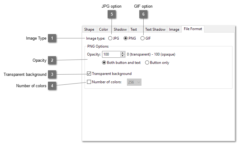 Web Button File Format tab